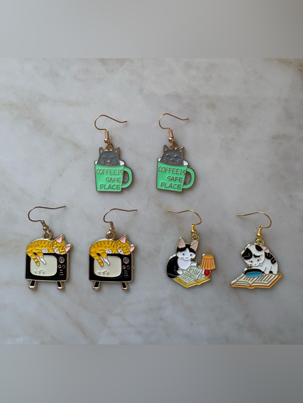 Cat Bundle Earrings / coffee TV book